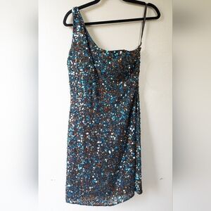 Amazing Vintage Scala Silk Sequined One-Shoulder Dress, Size 10